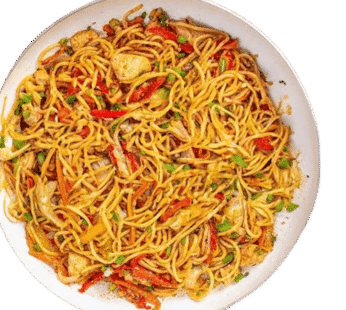 Peppered stir-fry pasta with  diced veggies